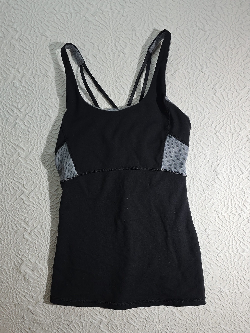 Athleta Start Up Tank Top Black Gray Strappy Back Built-in‎ Bra XXS